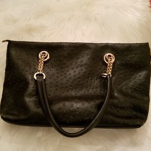 MG Collection faux ostrich black shoulder bag